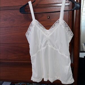 Women’s Vintage Nylon Lingerie White Lace Detailed Tank Top